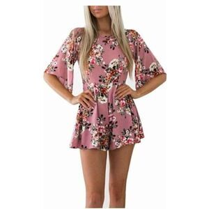 WHITE VALENTINE SUMMER BOHO STYLE WOMEN'S PINK FLORAL ROMPER SIZE 10 NWT